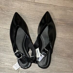 Old Navy Black Pointed Slingback Flats with Buckle Strap
